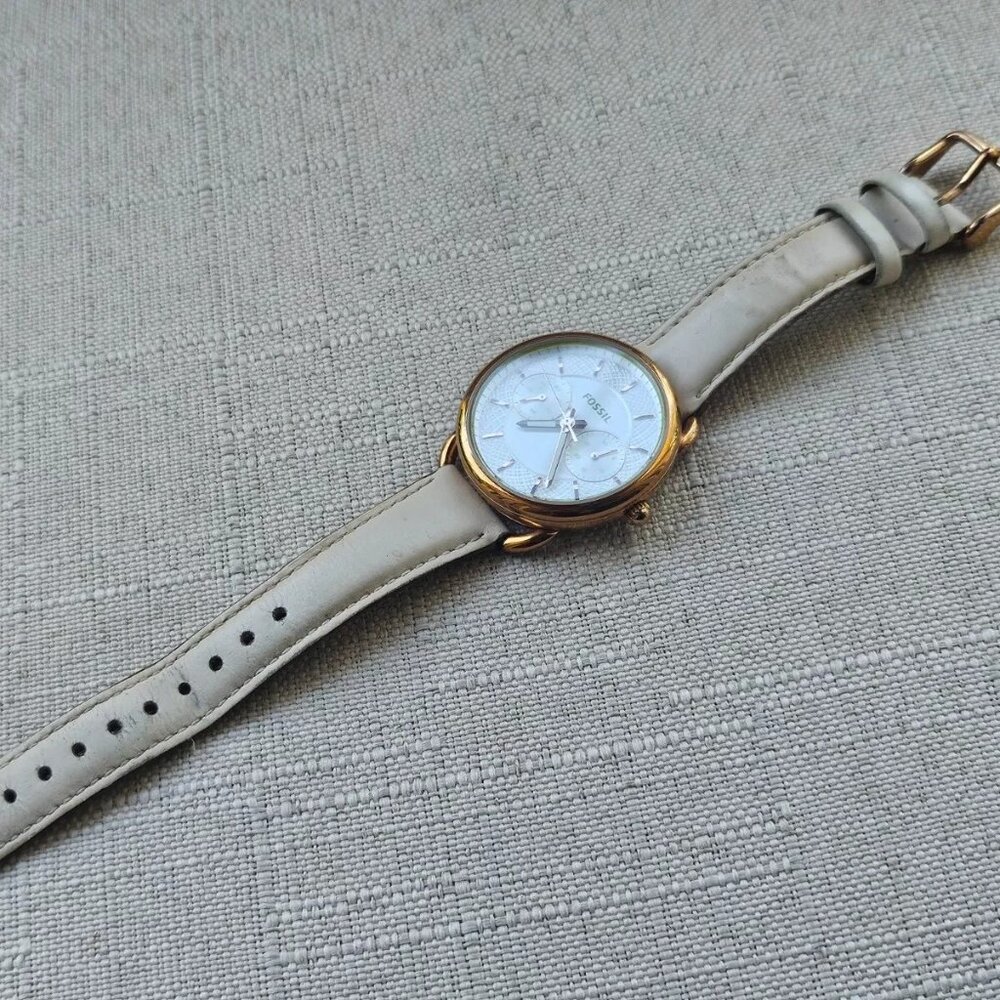 Fossil Women Wristwatch Multifunction Cream Leather Band Gold Tone Case Watch - Picture 6 of 12